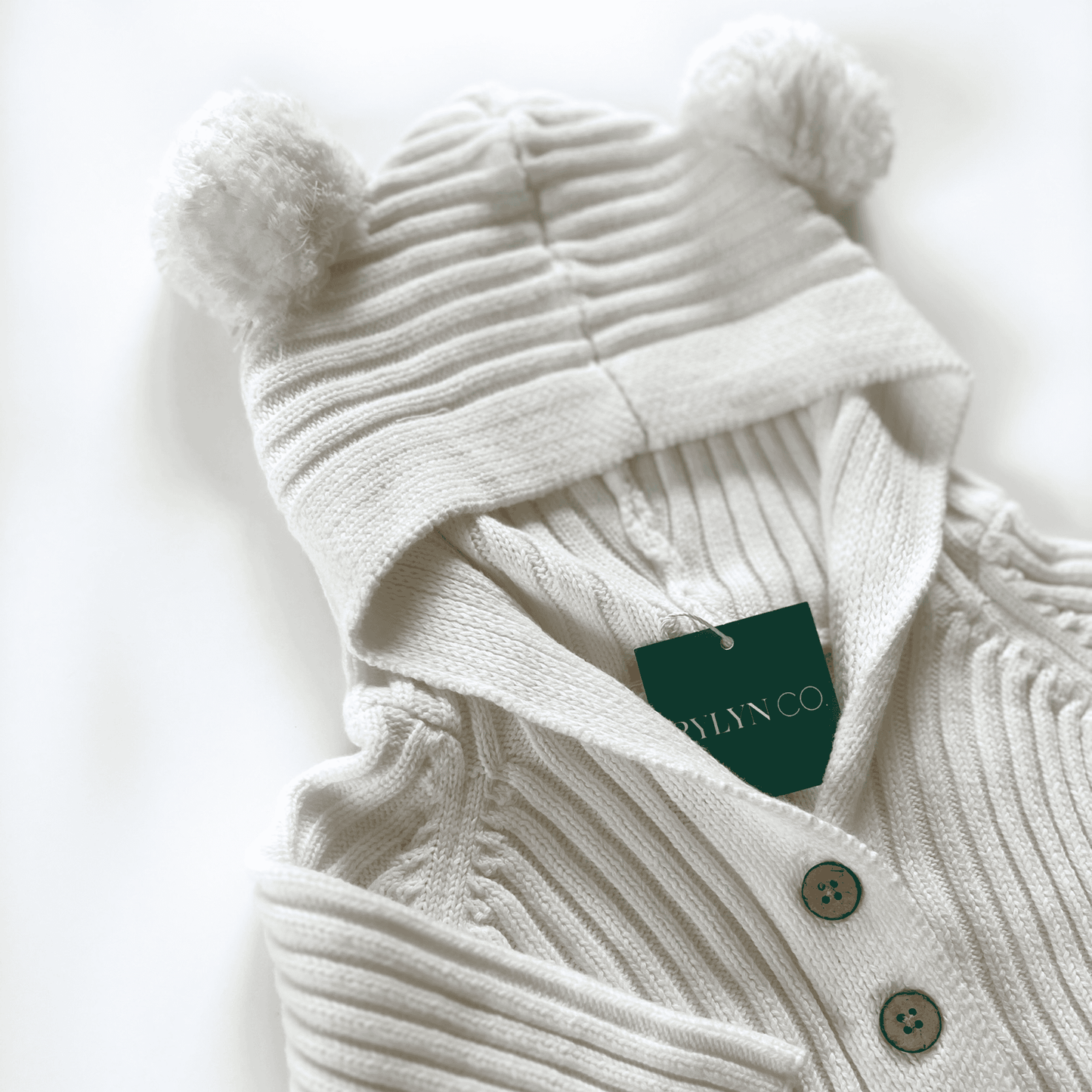 Ribbed Knit Cotton Pom Pom Romper - White