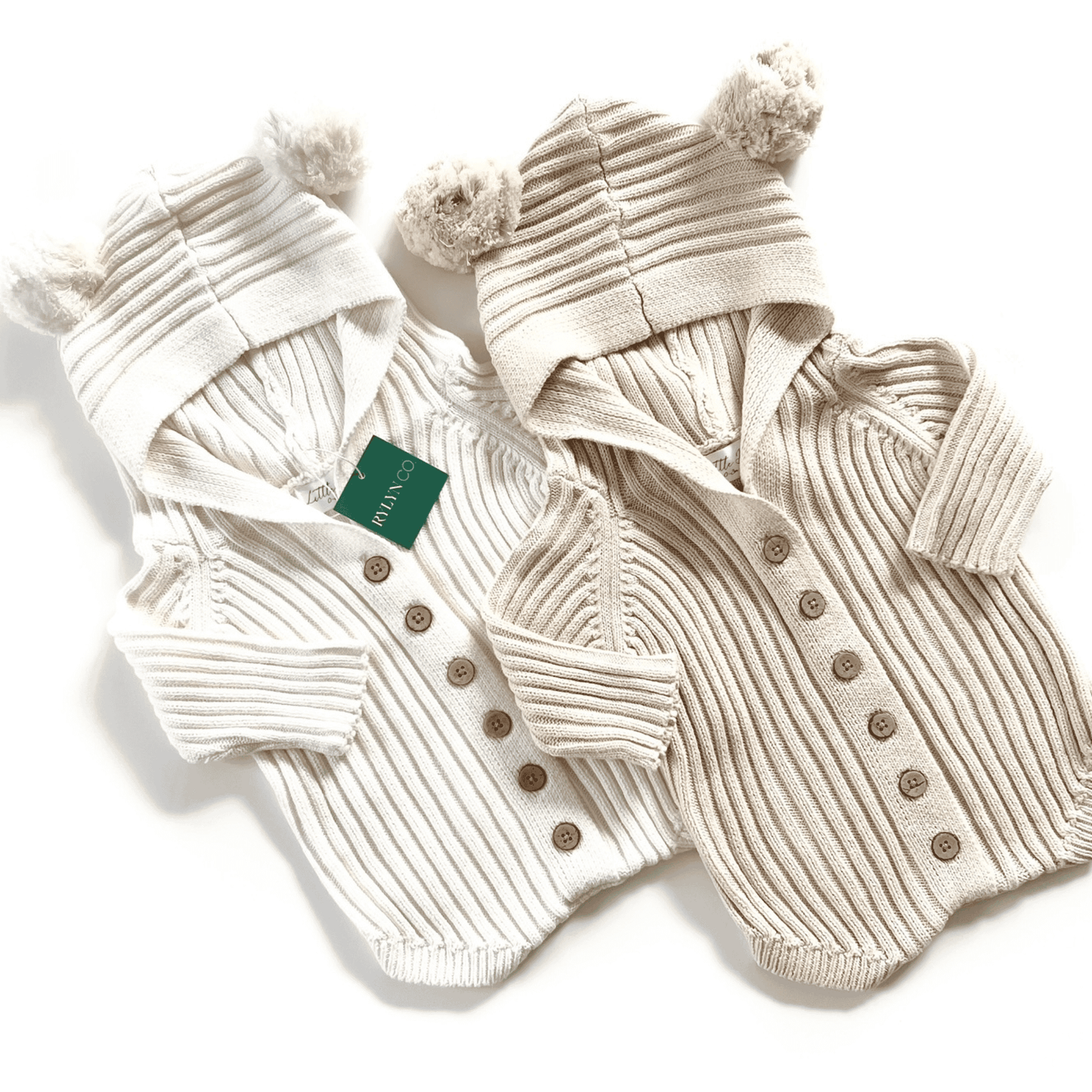 Ribbed Knit Cotton Pom Pom Romper - Beige