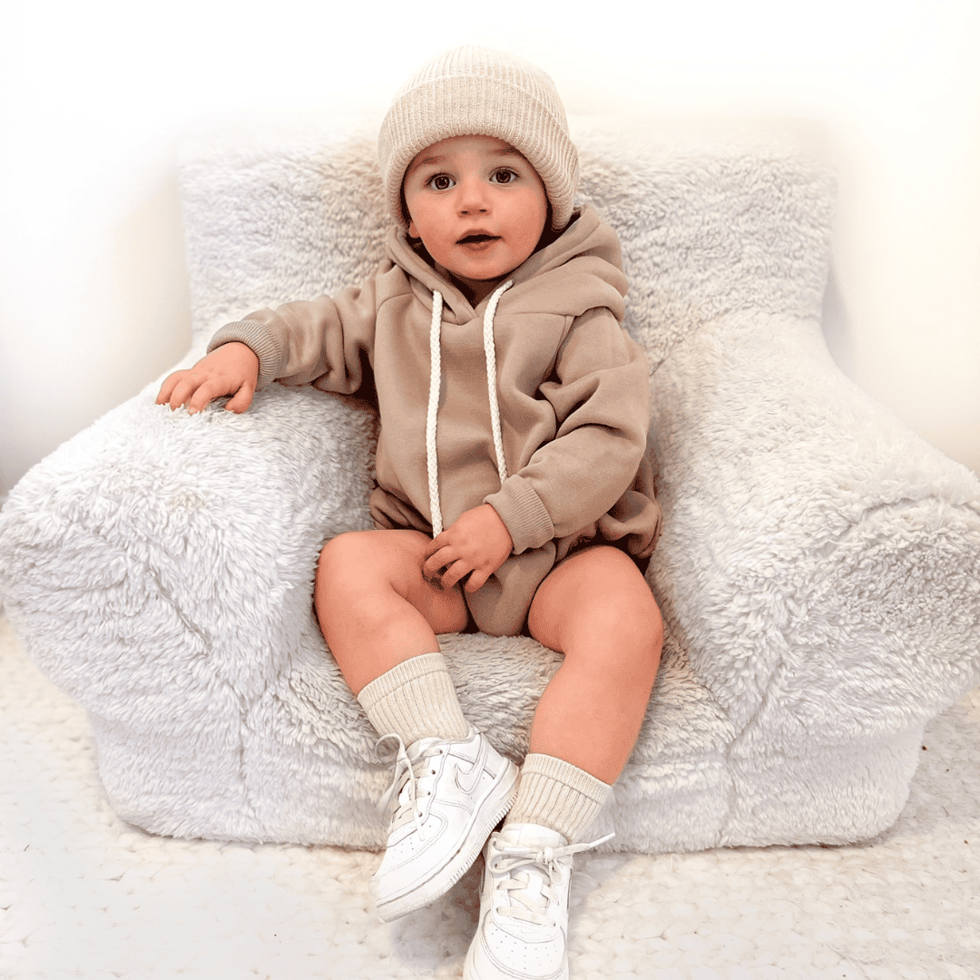 Beige Hooded Bubble Romper
