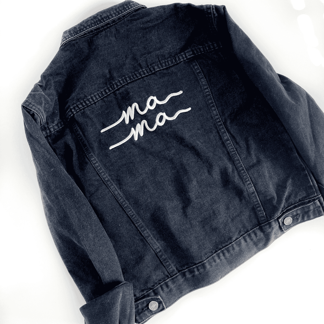 MAMA Black Denim Embroidered Jacket