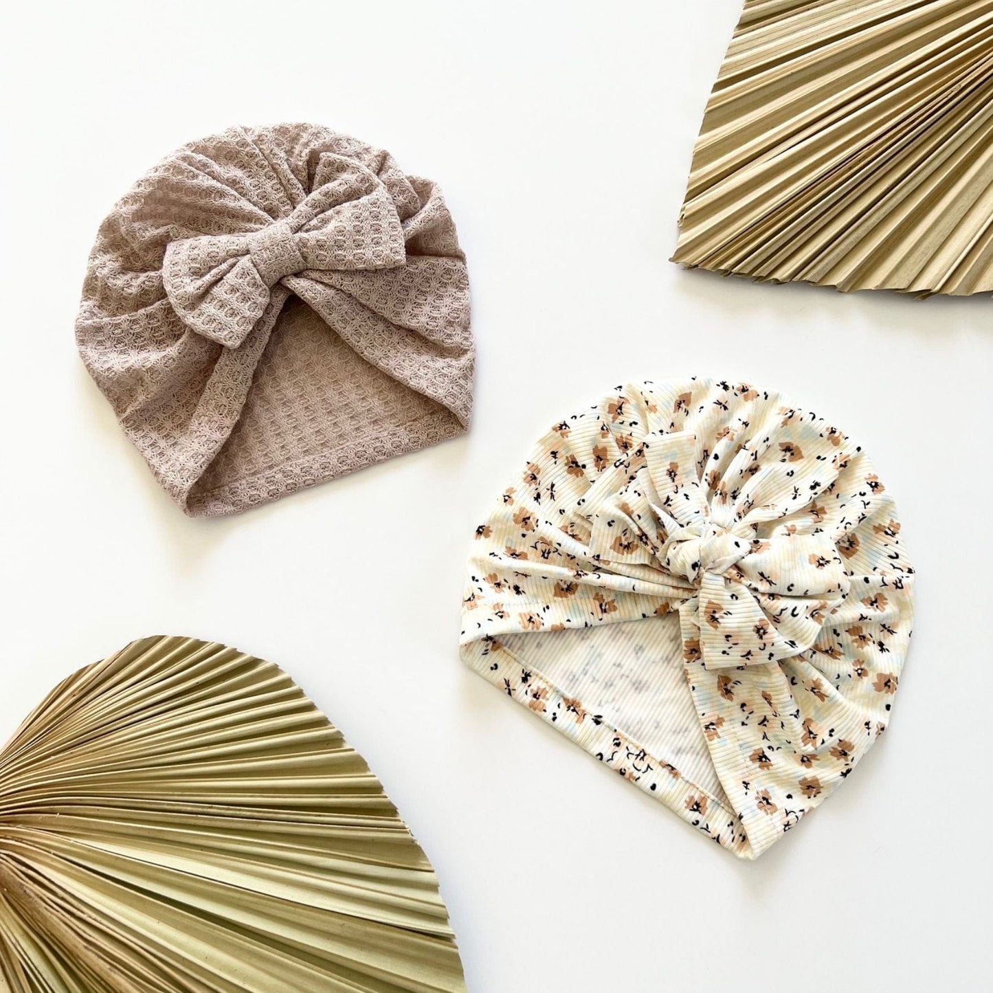 Neutral Floral Bow Baby Turban