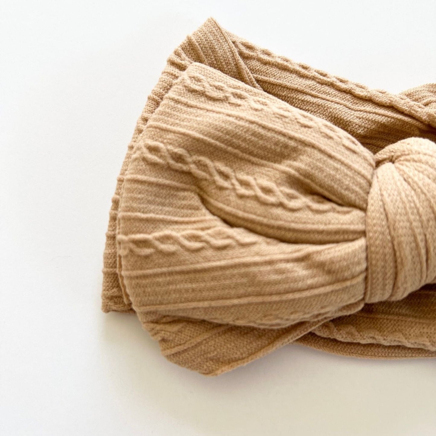Big Bow Cable Knit Headband - Almond