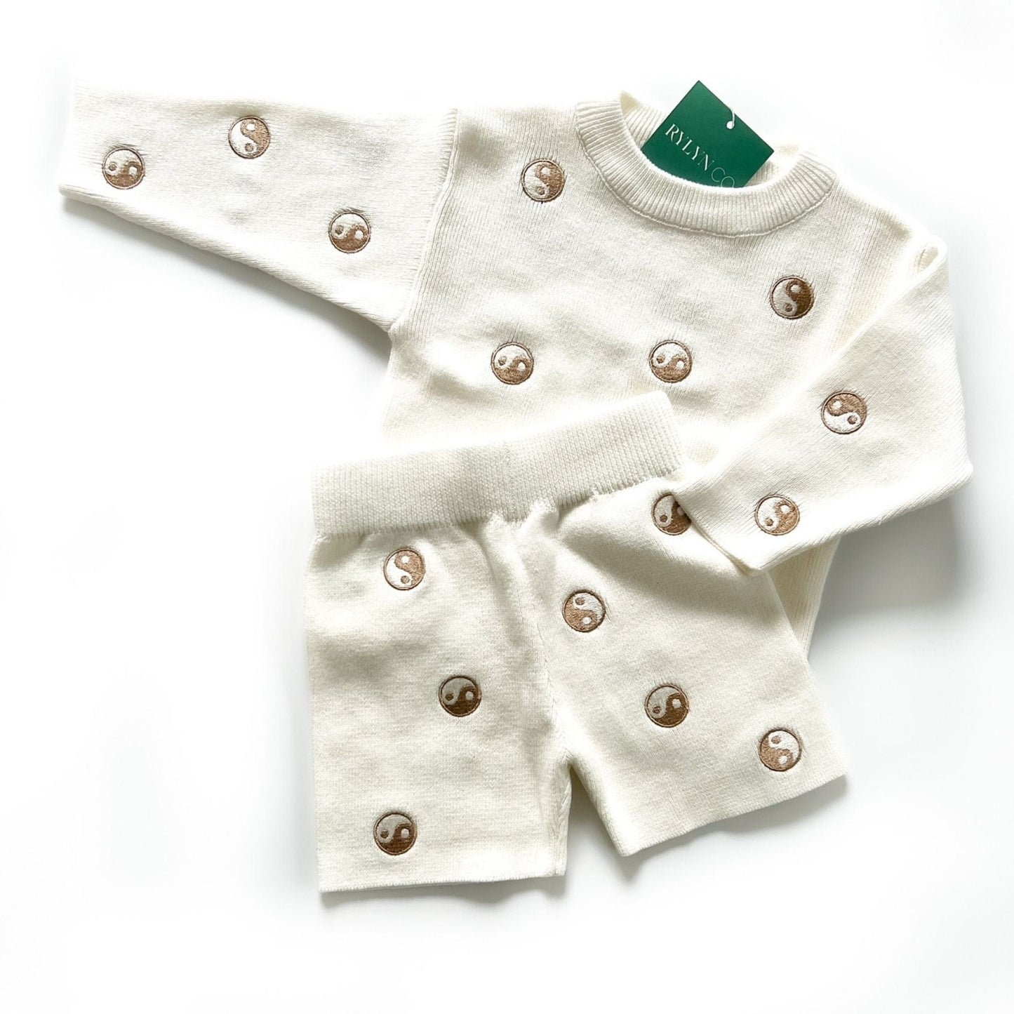 Yin-Yang Two-Piece Embroidered Knit Set