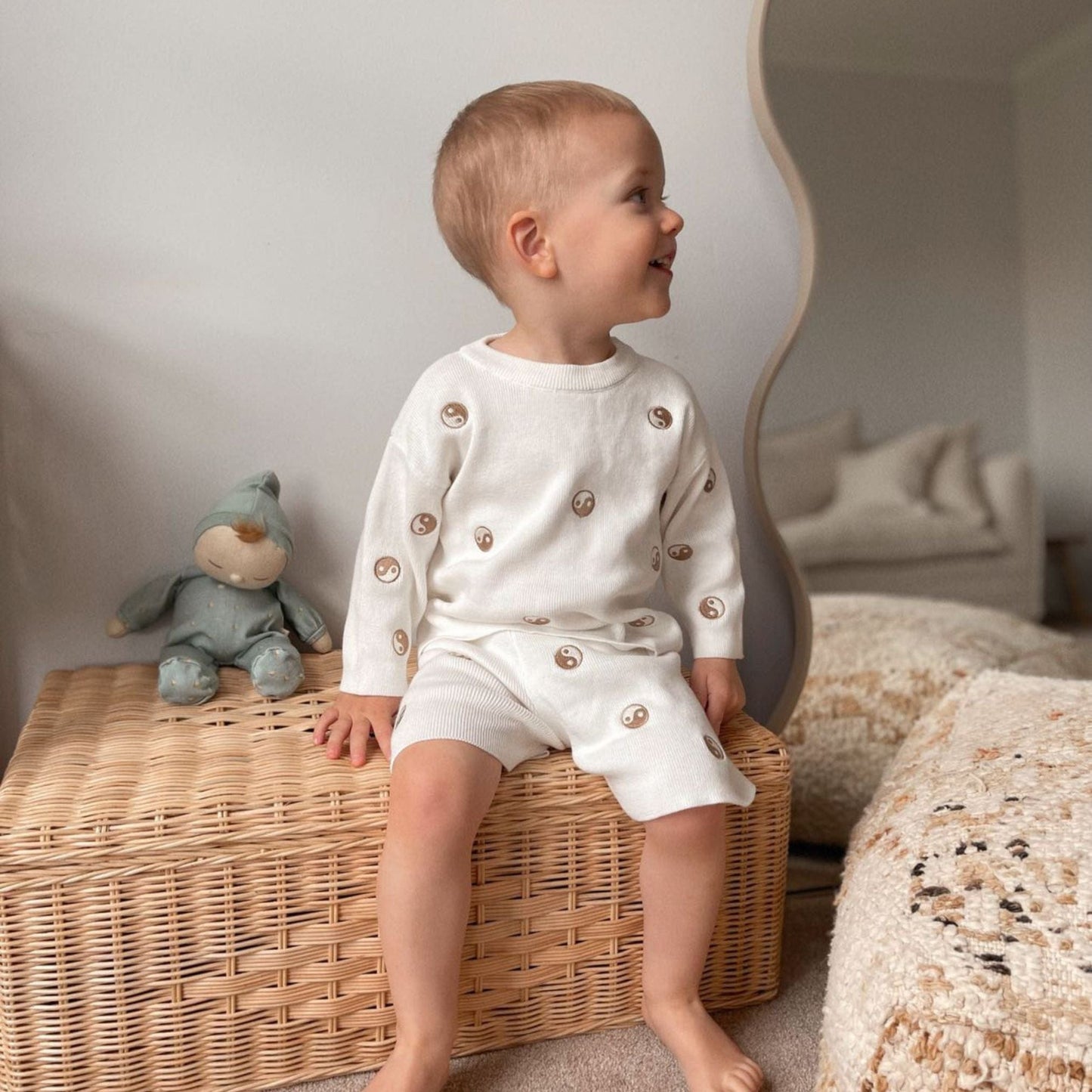 Yin-Yang Two-Piece Embroidered Knit Set