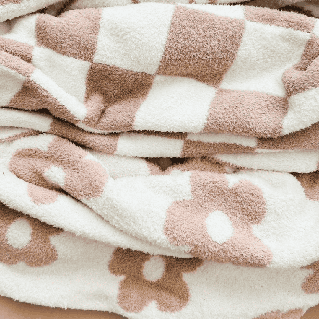 Checkered Plush Blanket - Latte