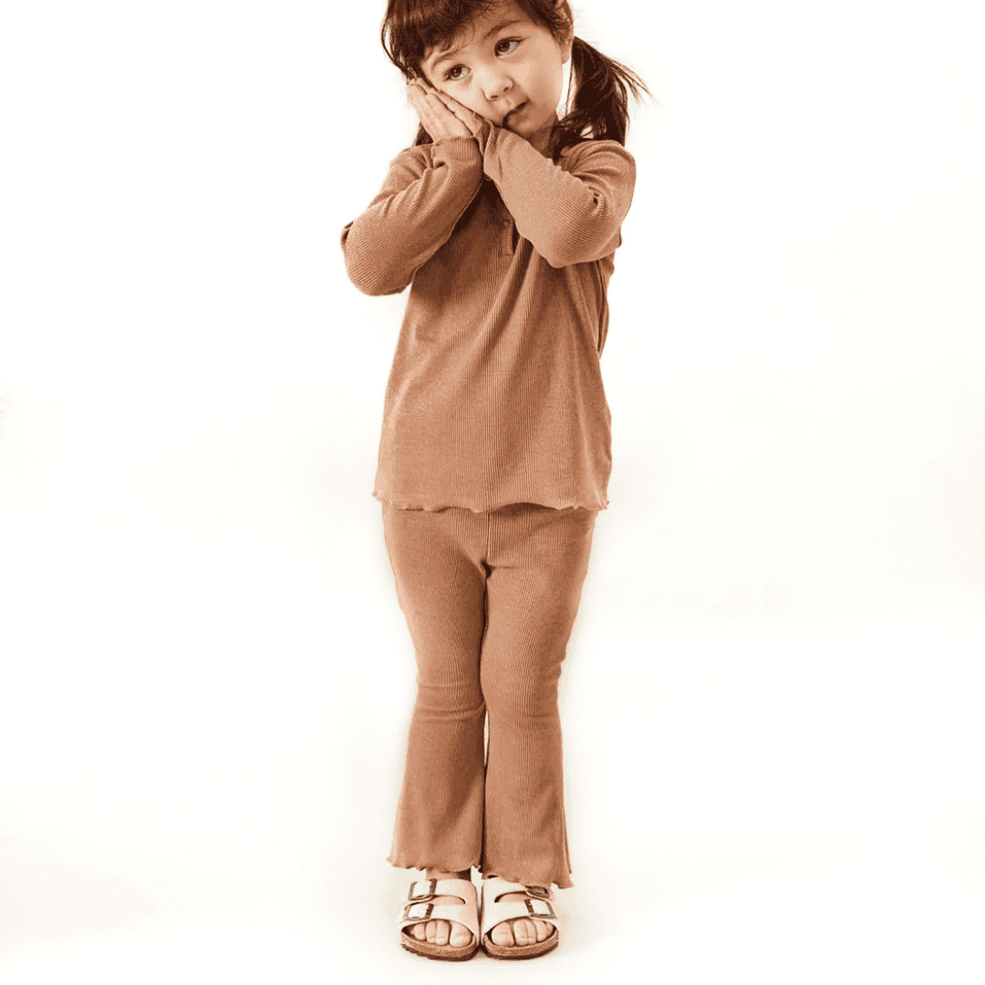 Girls Bamboo Organic Ribbed Set - Mocha