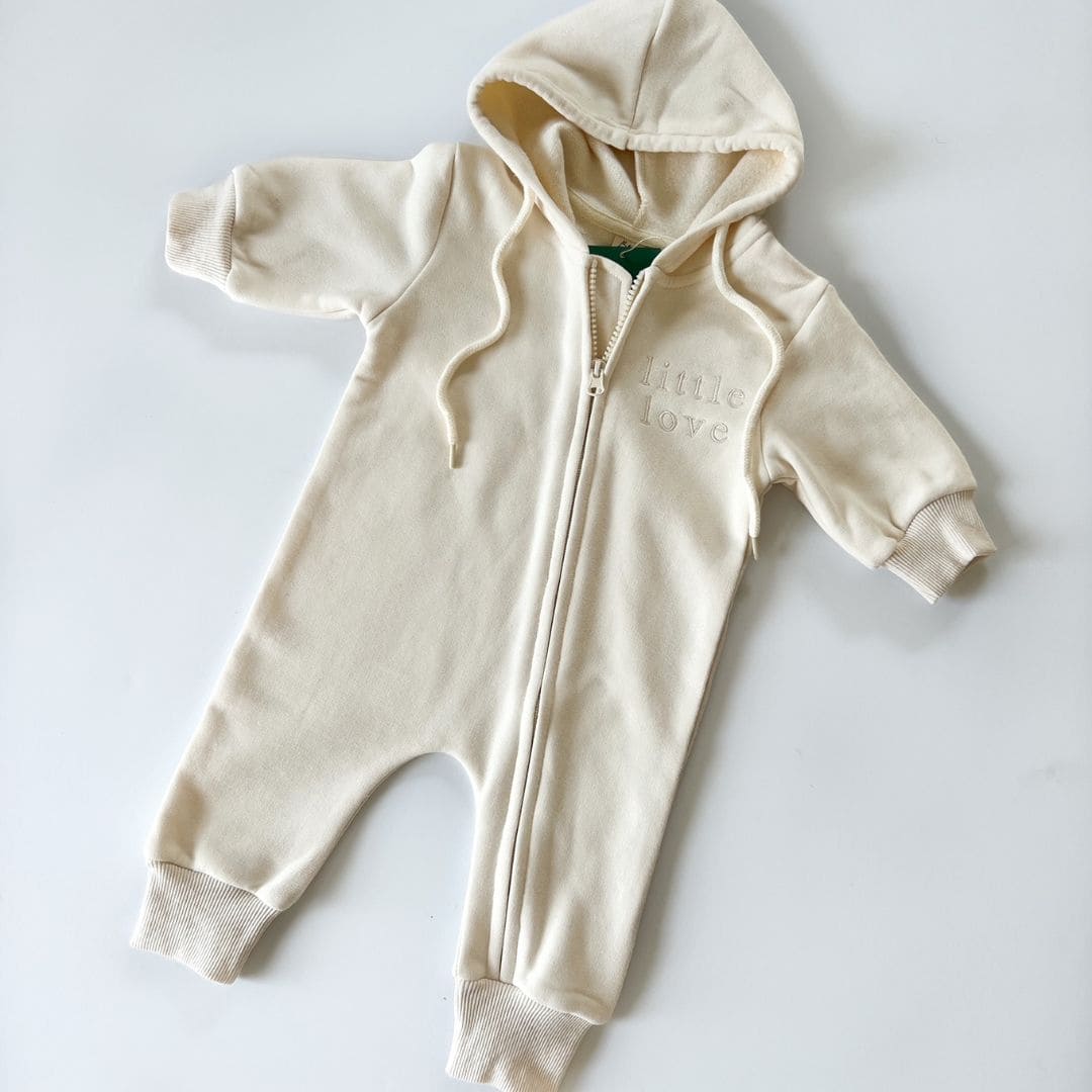 'Little Love' Hoodie Zip Jumpsuit- Milk