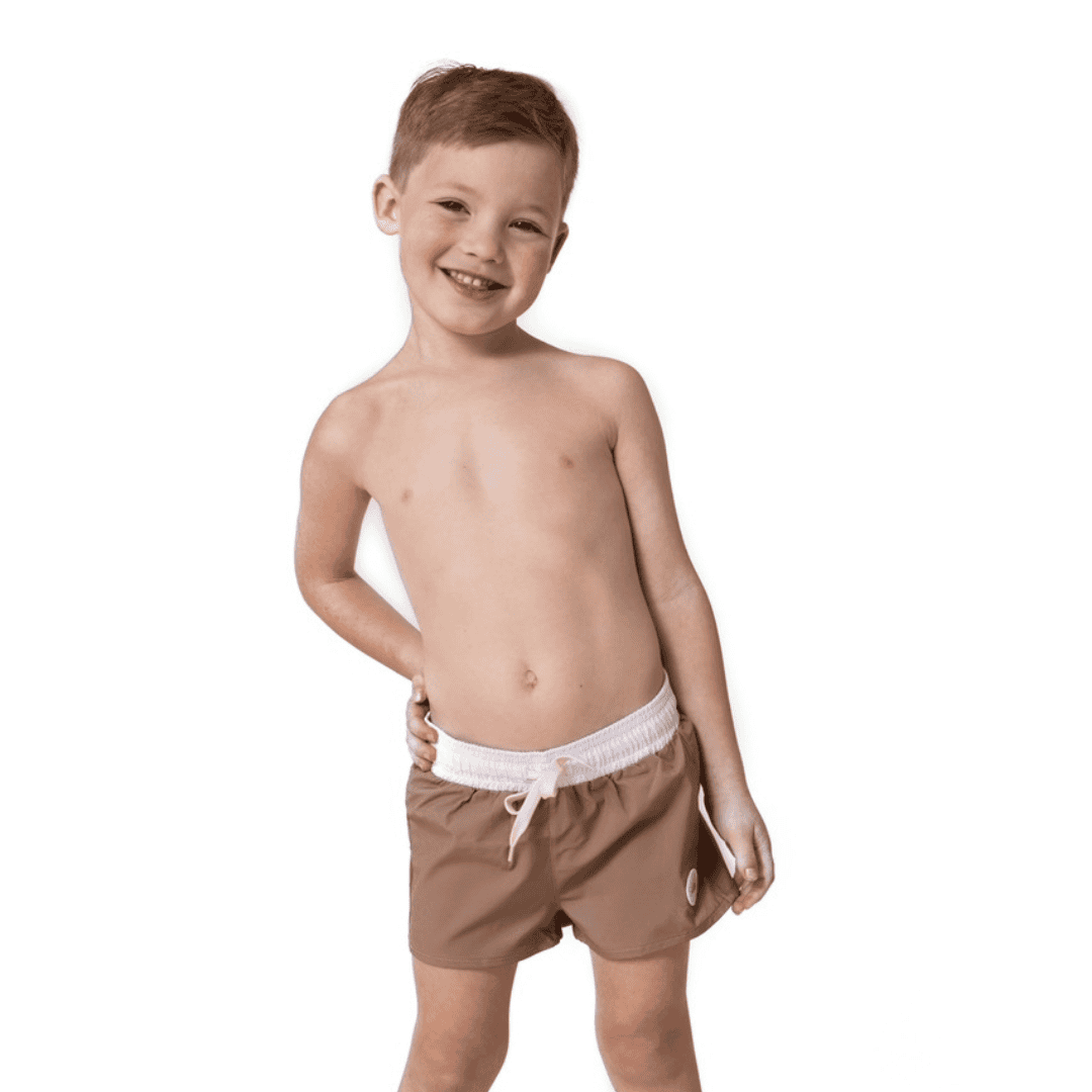 Boys Swim Boardshorts - Brown/White