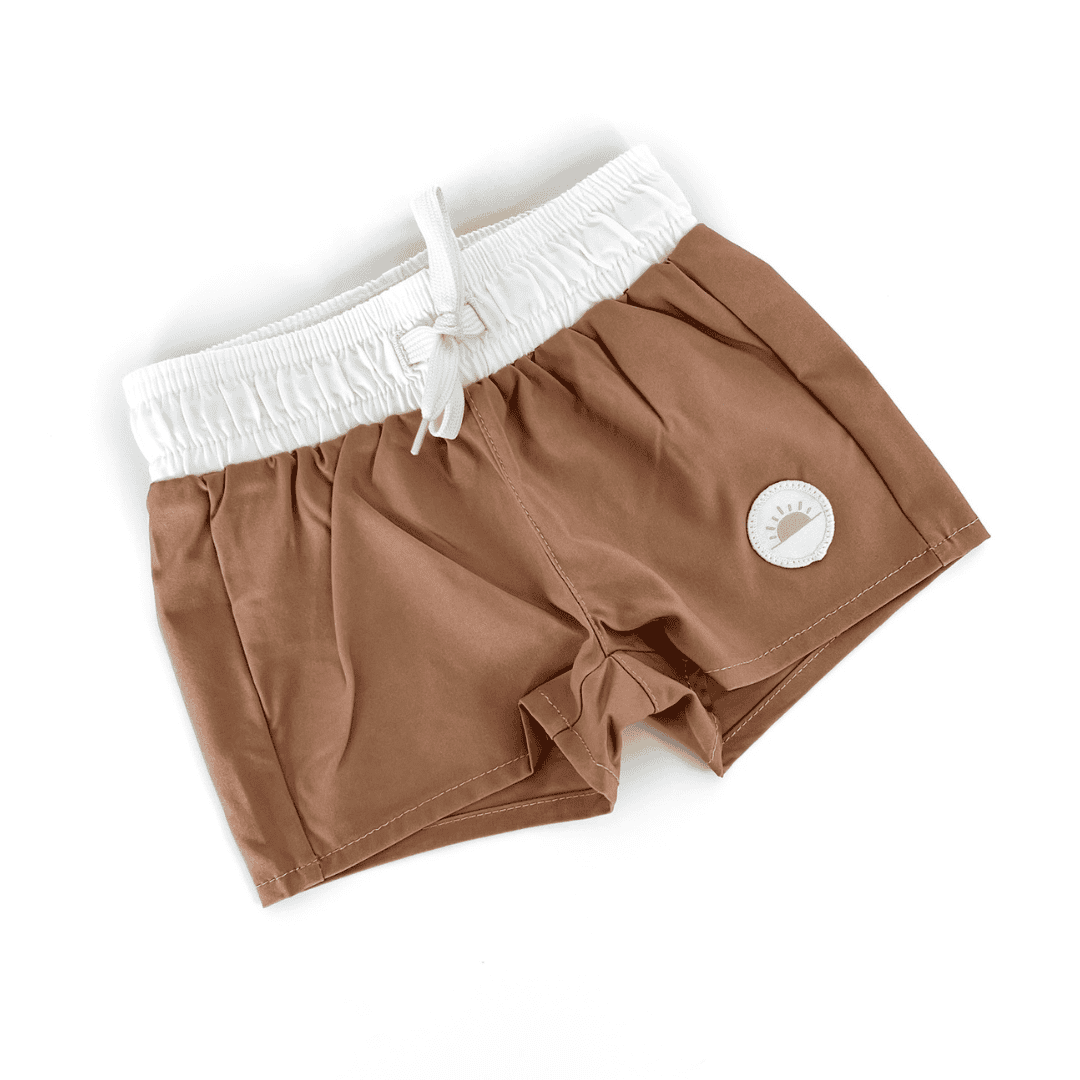 Boys Swim Boardshorts - Brown/White