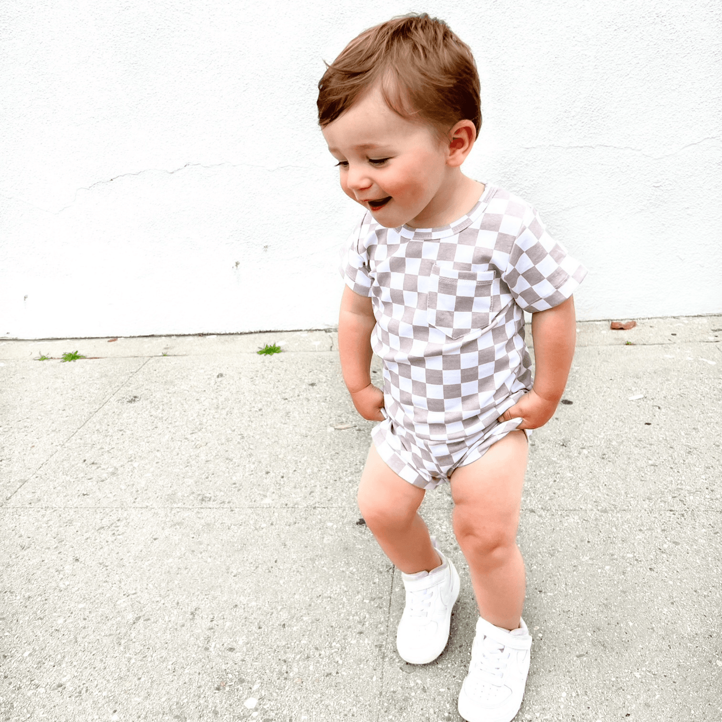 Beige Checkered Summer Set