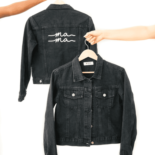 MAMA Black Denim Embroidered Jacket