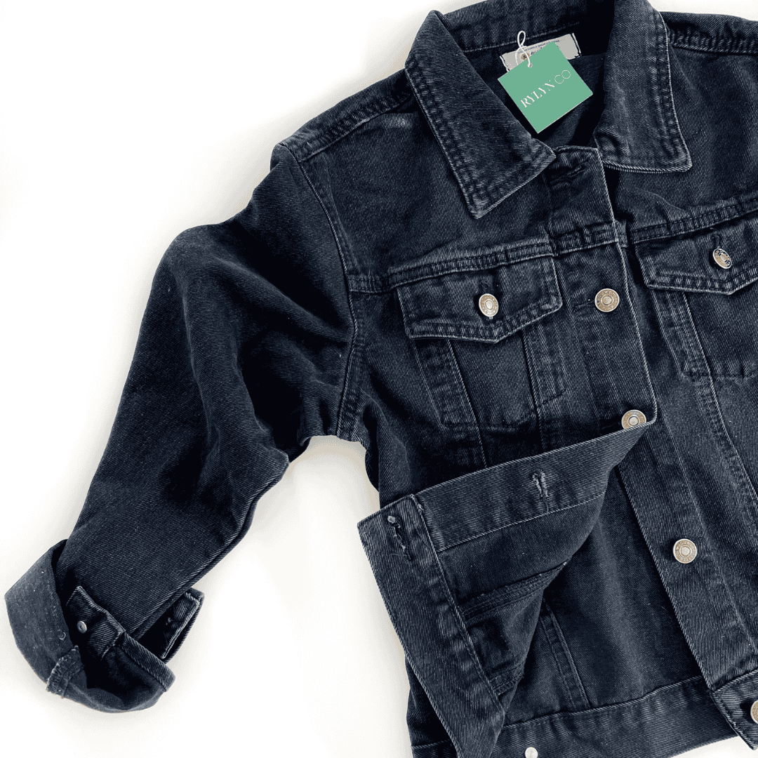 MAMA Black Denim Embroidered Jacket