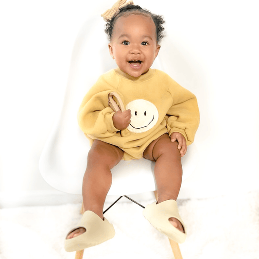 Smiley Patch Bubble Romper - Mustard