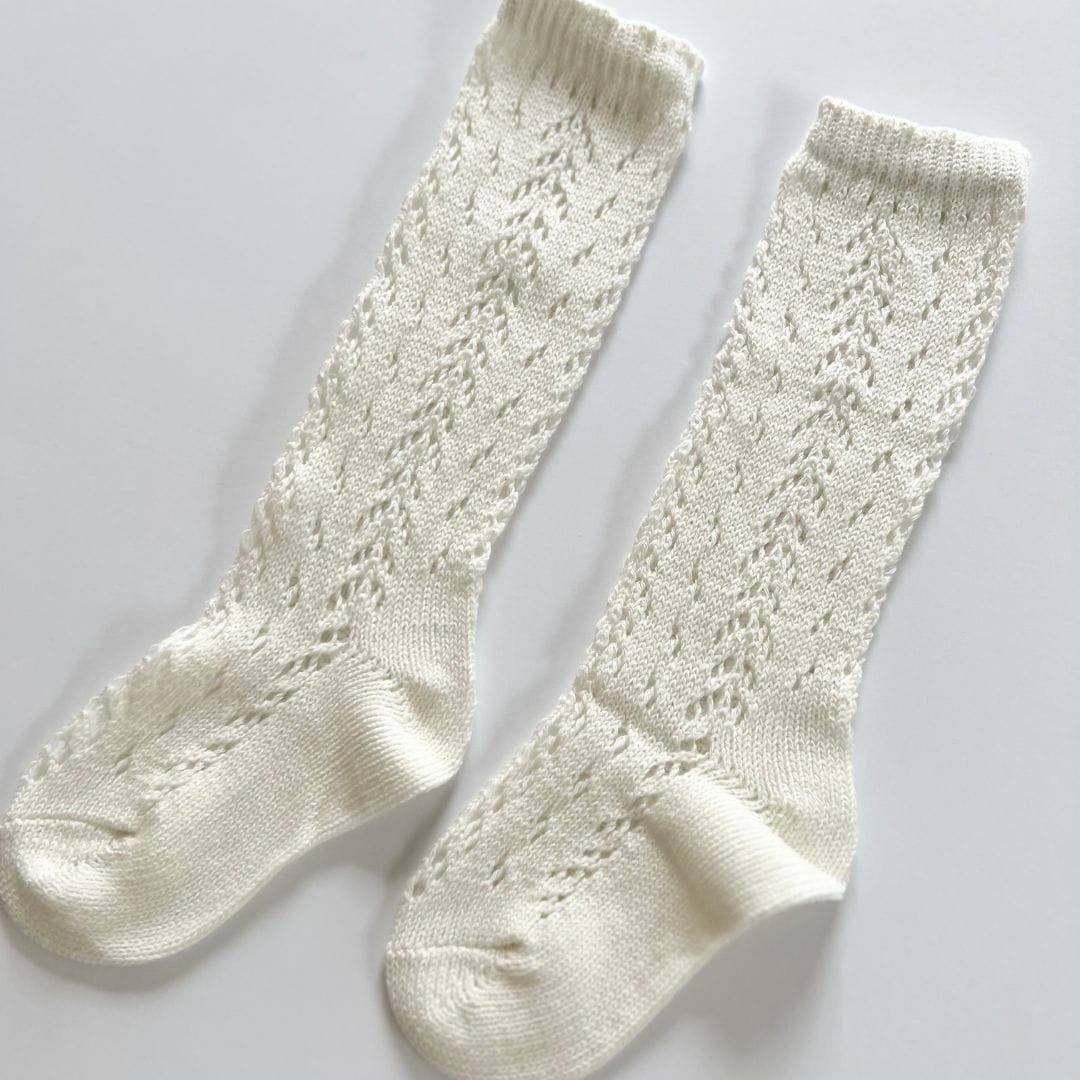 Crochet knee high socks - White