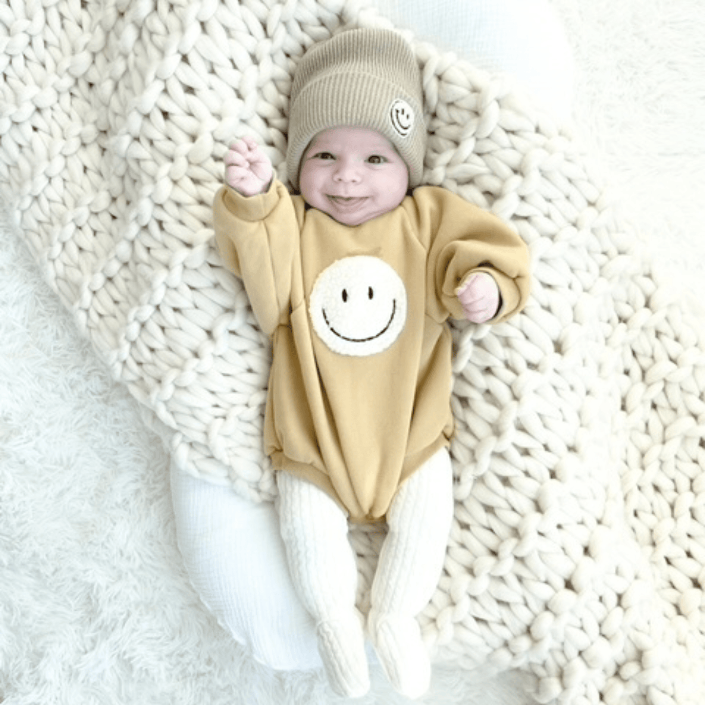 Smiley Patch Bubble Romper - Mustard