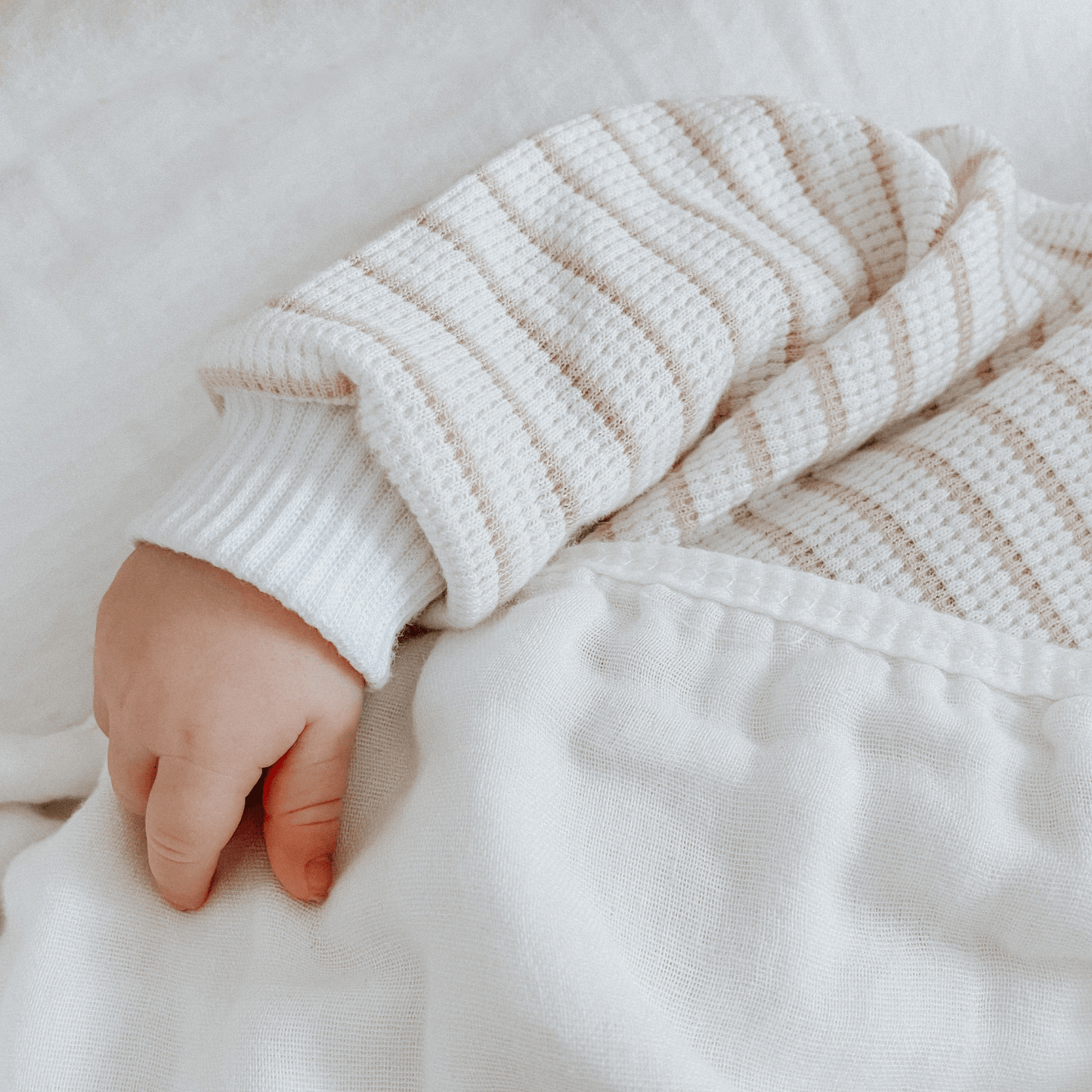 Beige Striped Waffle Bubble Romper