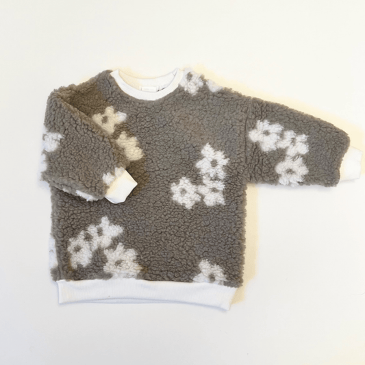 Sherpa Daisy Crewneck Sweatshirt - Olive Grey