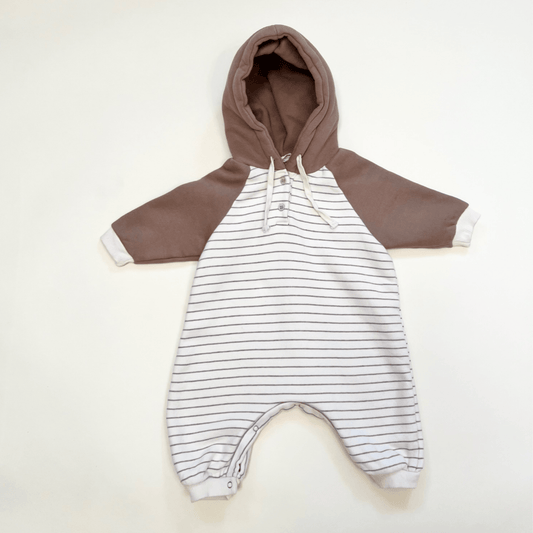 Striped Hoodie Jumpsuit - Brown