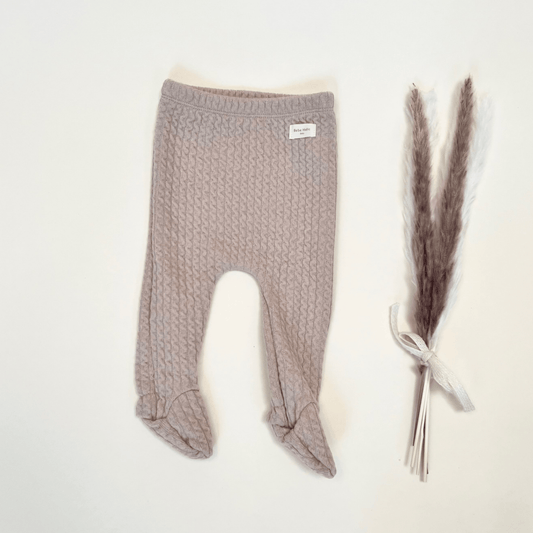 Ribbed Footed Leggings - Beige Twisted Knit