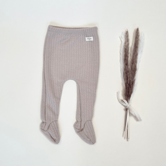 Ribbed Footed Leggings - Beige Regular Knit