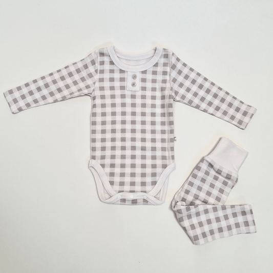 Gingham Bodysuit Two-Piece Set - Light Beige