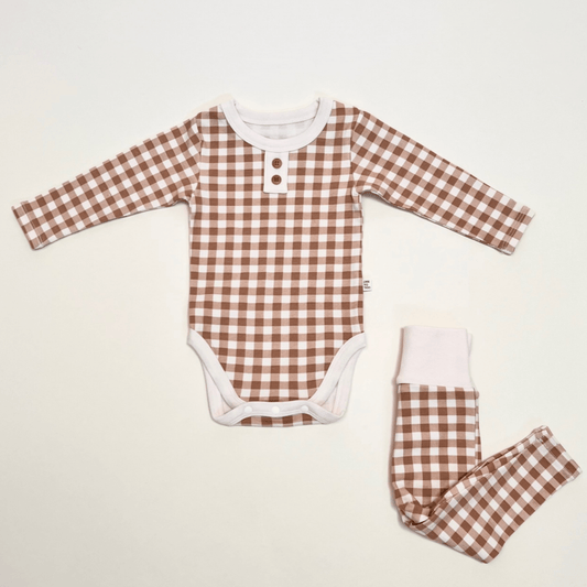 Gingham Bodysuit Two-Piece Set - Orange