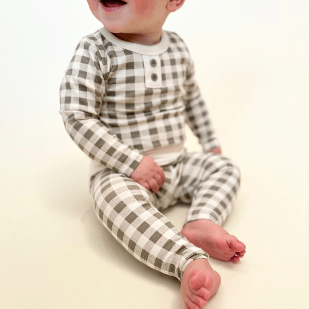 Gingham Bodysuit Two-Piece Set - Sage Green