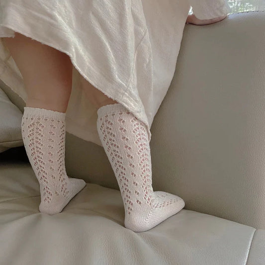 Crochet knee high socks - White